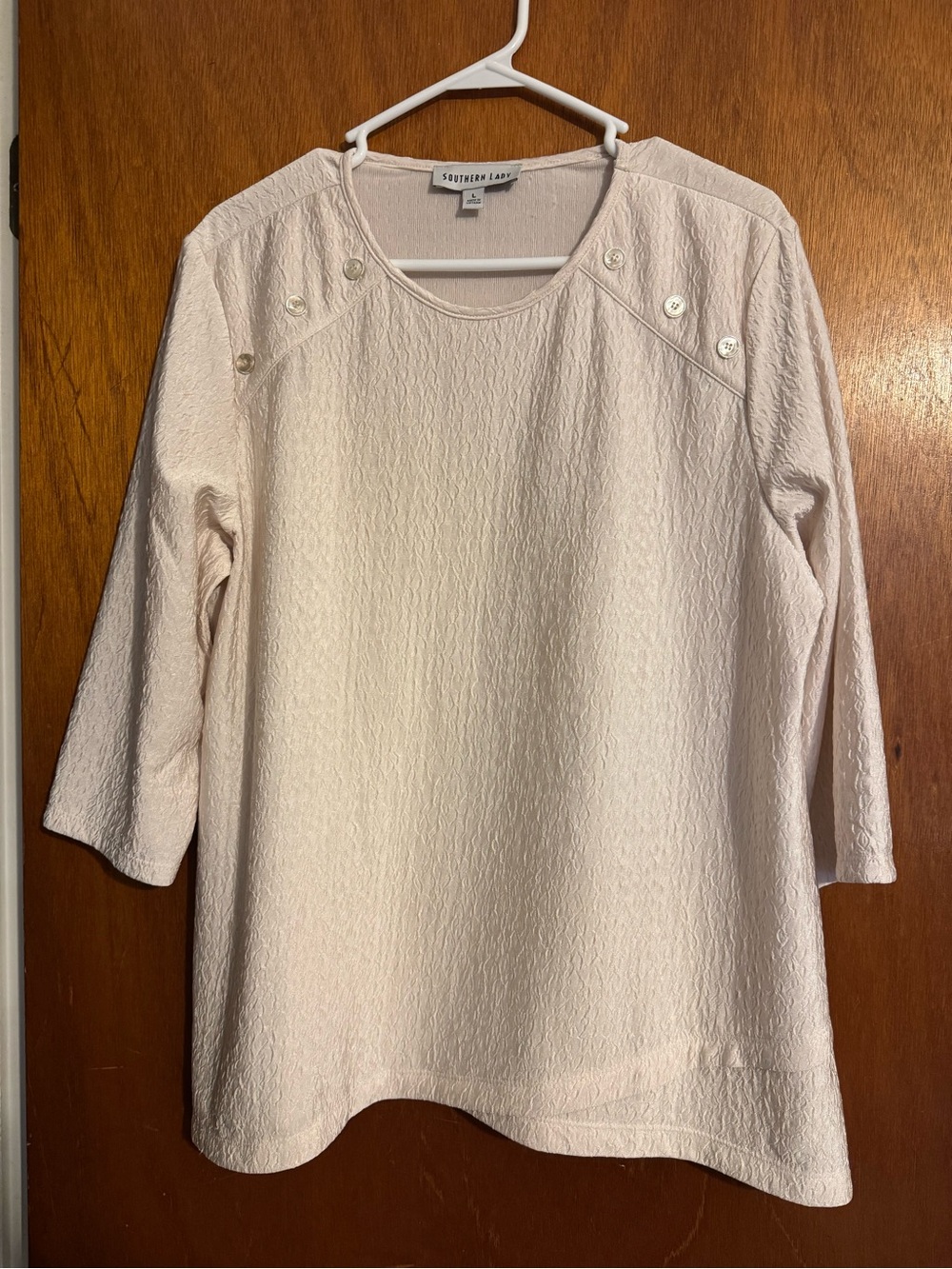 Southern Lady Cream Button-Accent Textured Long Sleeve Top